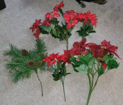 Lot of Artificial Poinsettias Pinecone Leaves Christmas Decorations Flow... - $9.99