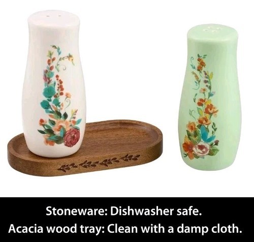 Pioneer Woman ~  Three (3) Piece ~ PAINTED MEADOW ~ Salt & Pepper Shakers w/Tray Item image 6