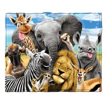 Selfie Safari Animals Fleece Blanket For Bed, 50&quot; X 60&quot; African Fleece Throw Bla - £31.92 GBP