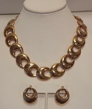 Crown TRIFARI Gold Tone Link Choker Necklace Pierced Earrings RARE Modern Signed - £43.22 GBP