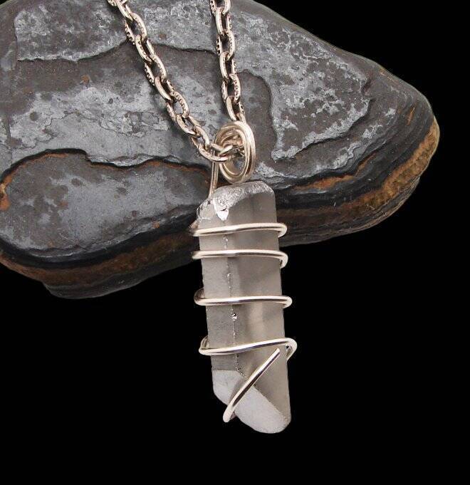 SILVER AURA PENDANT STERLING SILVER COPPER LEMURIAN SEED QUARTZ #11 - $44.00