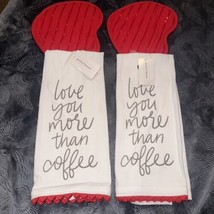 Set Of 2 Kitchen Towel &amp; Pot Holder &quot;Love You More Than Coffee” Red - £19.97 GBP