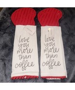 Set Of 2 Kitchen Towel &amp; Pot Holder &quot;Love You More Than Coffee” Red - £19.66 GBP