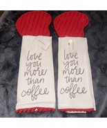 Set Of 2 Kitchen Towel &amp; Pot Holder &quot;Love You More Than Coffee” Red - $24.99