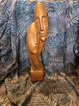 Vintage Esco Lovers Chalkware Statue 13.5&quot; 2 Heads entwined Brown  1961 - $42.08