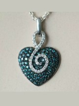 2ctw Blue White and Diamond Heart Pendant Necklace Solid 14K White Gold Plated - £71.82 GBP