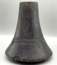 African Wooden Hima Milk Jug Vase Hand Carved Indigo Dyed Round Base Vin... - $55.74