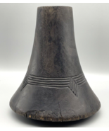 African Wooden Hima Milk Jug Vase Hand Carved Indigo Dyed Round Base Vin... - $1,061.16 MXN