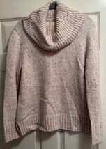 LOFT Chunky Knit Flecked Turtleneck Oversized Soft Sweater Pink L - $16.83