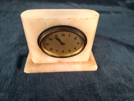Vintage Alabaster Alarm Clock, German, 1930s-40s, Running, Chip in Base,... - $38.96