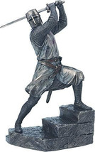 Medieval Templar Knight Wielding Cold Cast Bronze &amp; Resin Statue 12x7.67&#39; NEW - £139.81 GBP