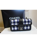 AUTHENTIC CHANEL Tweed Leather Black/Blue/White Shoulder Flap Bag - $4,308.27 CAD