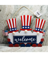 July 4th Hanging Patriotic Wooden Welcome Wall Decor:13x17.75Inc-Gnomes - $49.38