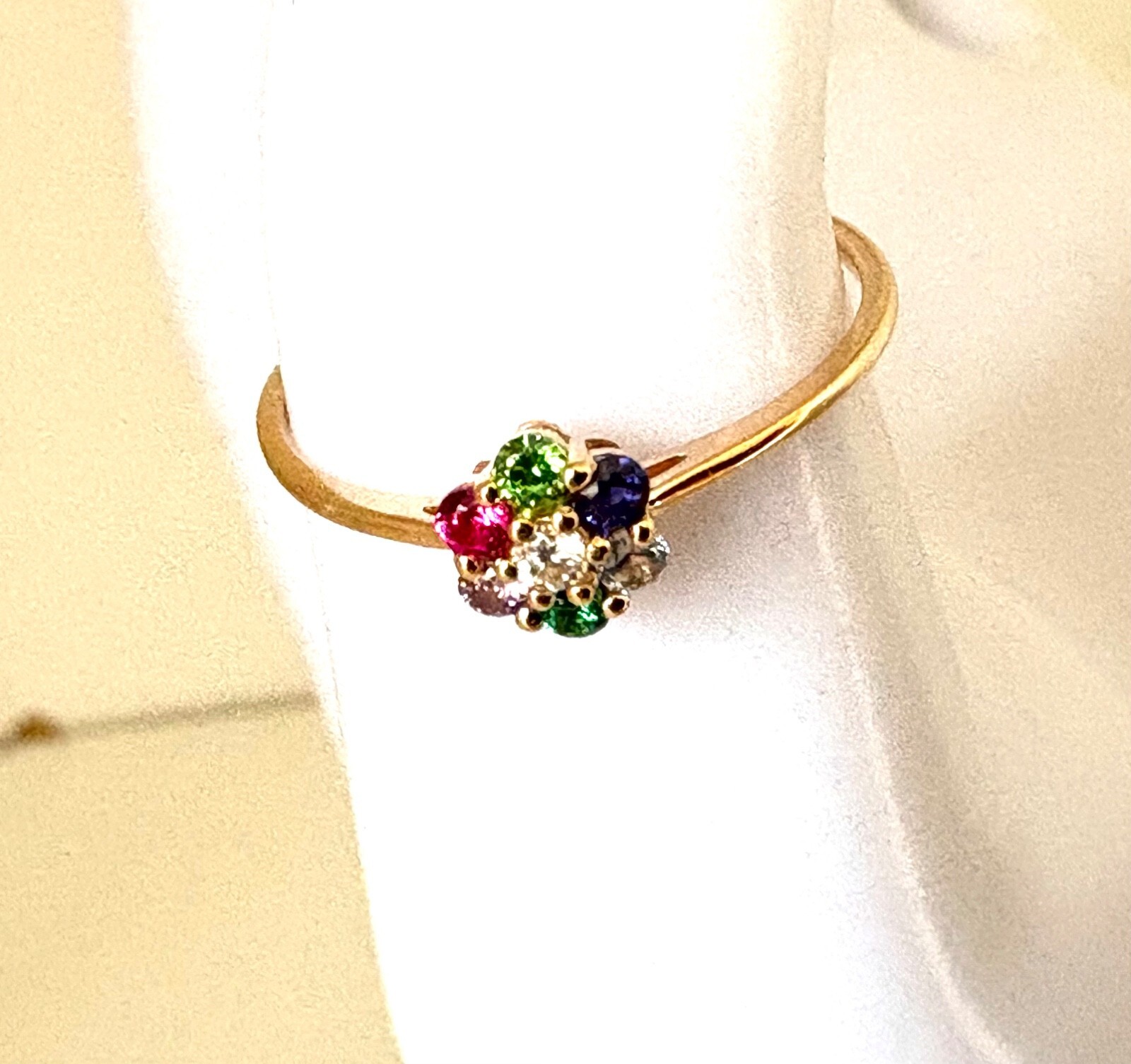 14k gold flower ring multi gemstones ring solid yellow gold stone queen Item image 4