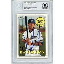 Orlando Arcia Milwaukee Brewers Auto 2018 Topps Heritage Beckett Signed On-Card - £62.03 GBP