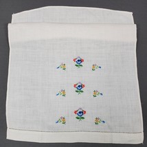 Vintage Tea Towel Hand Embroidery Flowers 16.5x12 Inch Colorful - £8.67 GBP