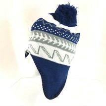 Polar Wear Kids Beanie Hat Ear Flaps Fleece Lined Striped Knit Pom Blue ... - £6.15 GBP
