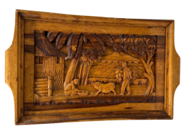 Teak Tray Pictorial South East Asian Carved Wall Hanging 12" x 18.25" Vi... - $123.75