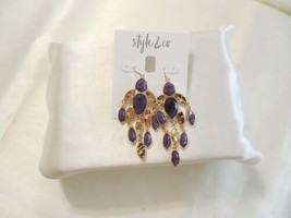 Style &amp; Co Gold Tone 3&quot; Purple Jeweled Chandelier Fish Hook Earrings C606 $24 - £6.32 GBP