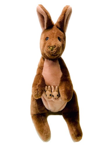 King Plush Vintage 98 Australian Mama Kangaroo & Baby Joeys In Pouch Stuffed Toy - £23.55 GBP