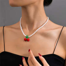 Pearl &amp; Red Polyster Cherry Pendant Necklace - $12.99