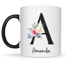 Custom Initial Name Letter Monogram Mug Personalized Flower Coffee Cup Gift - £14.26 GBP