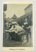 Vintage 1910 Ladies Fishing For Lobsters Fun Comedy Postcard - £5.42 GBP