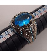 silver tone blue rhinestones ring sz 11 - $5.40