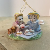 Kitty Cucumber Tea Party Christmas Ornament B Shackman Schmid 1992 Figurine Cat - £8.44 GBP