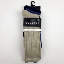 GOLD TOE Men&#39;s Crew Dress Socks 3-Pack Tan/Blue Heather/Navy 6-12.5 New - £14.04 GBP
