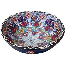 Kutahya Turkish Pottery Bowl Signed Raised Enamel 4.75&quot; Handmade Folk Ar... - $14.81