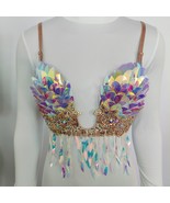 Holographic Mermaid Queen Bra,Iridescent Sequins Rave Bra Festival Outfit - $68.00
