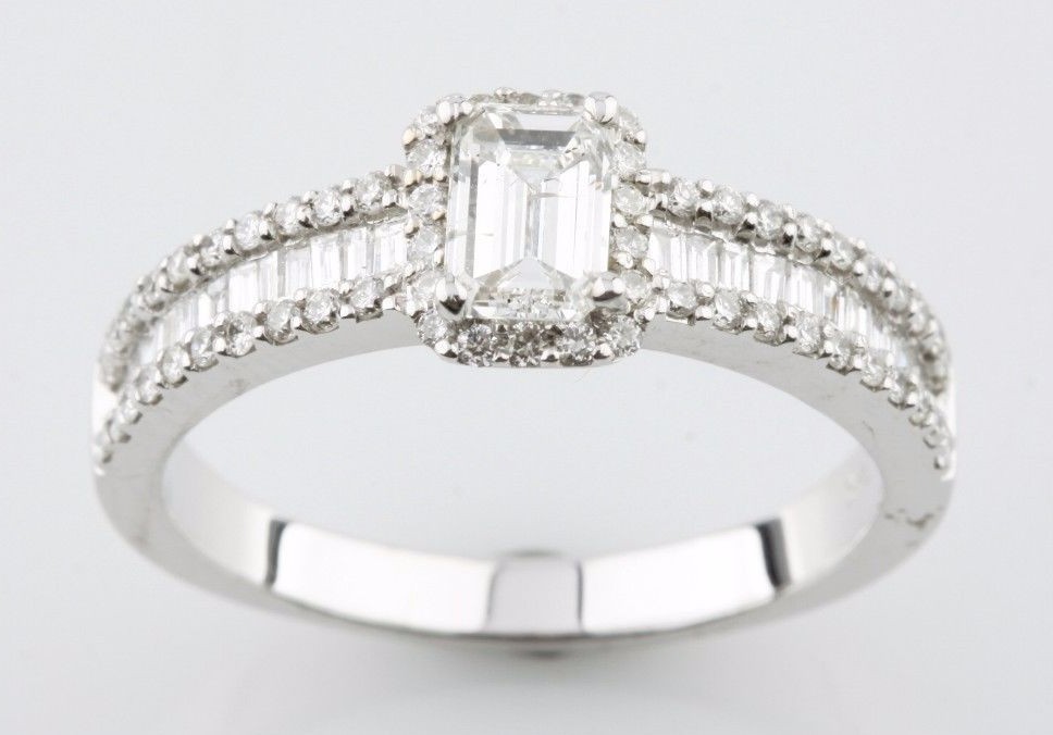 1.05 Carat Emerald Cut Diamond 14k White Gold Engagement Ring Size 7 - $2,399.85