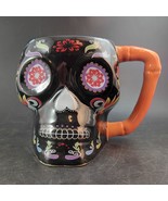 Day of the Dead Black Coffee Mug W Orange Bone Handle - $16.46 CAD