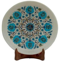 12&quot; Marvulesh Inlaid Dinning Plate Turquoise Floral Christmas Gift Decor Arts - £786.55 GBP