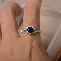 2.15 Ct Round Cut Blue Sapphire and Cz Halo Engagement Ring 925 Sterling Silver - £92.05 GBP