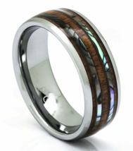 Tungsten Ring With Koa Wood &amp; Abalone Inlay, 8mm Comfort Fit Wedding Band - £39.16 GBP