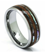Tungsten Ring With Koa Wood &amp; Abalone Inlay, 8mm Comfort Fit Wedding Band - £38.44 GBP