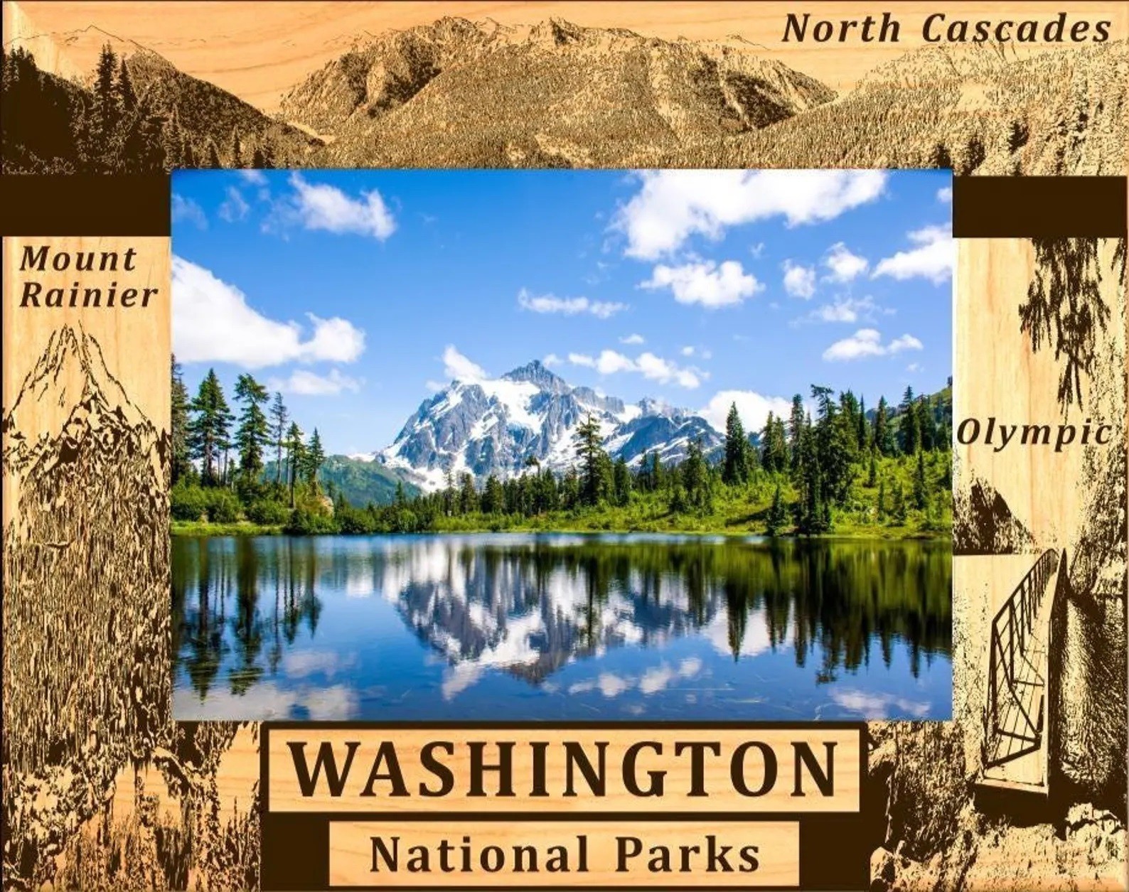 Washington National Parks Laser Engraved Wood Picture Frame Landscape (4... - $29.99