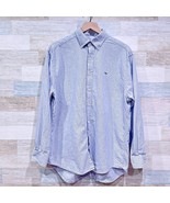 Vineyard Vines Linen Cotton Whale Shirt Blue White Stripe Long Sleeve Mens Large - $39.59