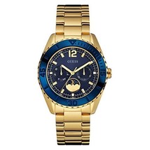 U0565L4 Guess Women Blue Dial Gold Band Watch - £116.28 GBP