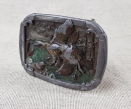 C+J 1985 Made In USA Flying Ducks Pewter &amp; Enamel Belt Buckle - $701.65 MXN