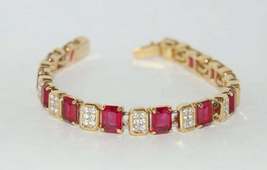 12.65CT Emerald Cut Ruby &amp; Diamond Party Bracelet 14K Yellow Gold Finish - £139.56 GBP