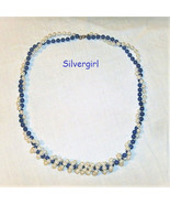 Royal Blue White Pearl Twisted Vintage Necklace 30" - $19.99
