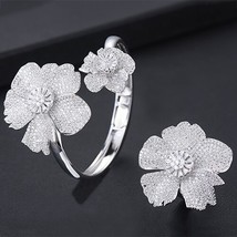 Luxury Charm Flowers Bangle Ring Earrings Jewelry Sets for Noble Women Earrings  - £57.60 GBP