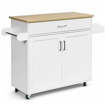 Costway Rolling Kitchen Island Cart Storage Cabinet w/ Towel &amp; Spice Rack White - £188.42 GBP