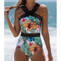 SHEIN Tropical Print Contrast Mesh One Piece Swimsuit Size XL - $17.41