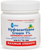 Globe Hydrocortisone Maximum Strength Cream 1% w/ Aloe, 16 oz, Anti-Itch Cream! - £20.21 GBP