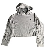 Victorias Secret PINK Cropped Hoodie Size Medium Gray Laced Sleeves - $17.27 CAD