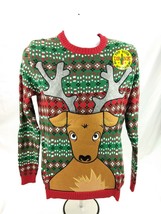 Reindeer Beer Holder Christmas Sweater Men Small Ugly Green Red Knit Drink - £19.88 GBP